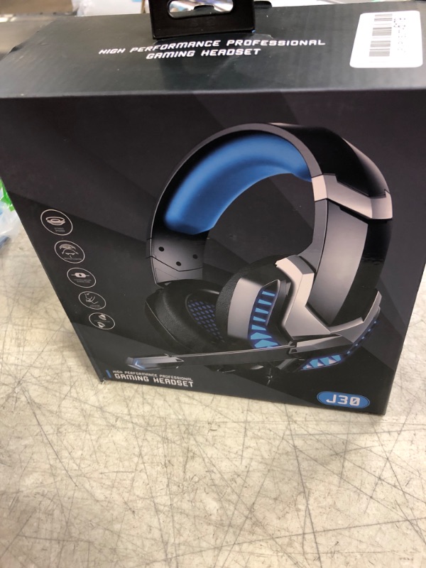 Photo 2 of Donerton Gaming Headset, Over-Ear Gaming Headphones with Noise Canceling Mic, Stereo Bass Surround Sound, LED Light, Soft Memory Earmuffs PS4 Gaming Headset Compatible with PC, Laptop,Tablet Blue