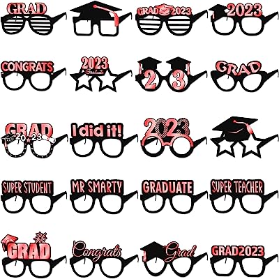 Photo 1 of 24 Pcs 2023 Graduation Prom Glasses Photo Booth Props Class of 2023 Grad Eyeglasses Graduation Party Favors Decorations (Maroon) https://www.amazon.com/dp/B0BRRKDW58?ref_=cm_sw_r_apin_dp_CT77CMAJCD6FBNBK5J2P