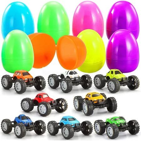 Photo 1 of JOYIN 8 Pcs Jumbo Easter Eggs Prefilled Monster Truck Car Toys for Easter Eggs Hunt 4” Colorful Easter Eggs for Easter Basket Stuffers/Fillers Fil
