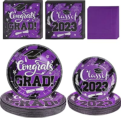 Photo 1 of 2023 Purple Graduation Plates and Napkins Set Party Supplies for 50 Guest- 200pcs Class of 2023 Grad Party Tableware kit Include Dinner Plates Dessert Plates Napkins for Congrat Grad Party Decorations https://a.co/d/4gveu3H