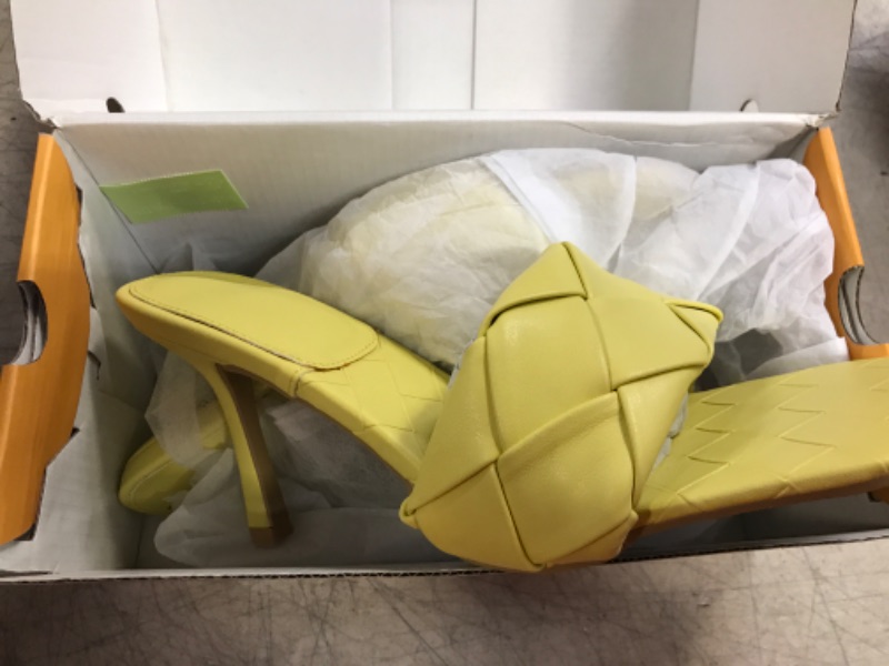 Photo 1 of Ashuai Women's Square Open Toe Heeled Woven Leather Sandals Stiletto Slip On High Heel Shoes - Yellow - Sz 9
