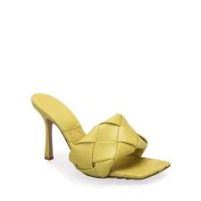 Photo 1 of Ashuai Women's Square Open Toe Heeled Woven Leather Sandals Stiletto Slip On High Heel Shoes - Yellow - Sz 9
