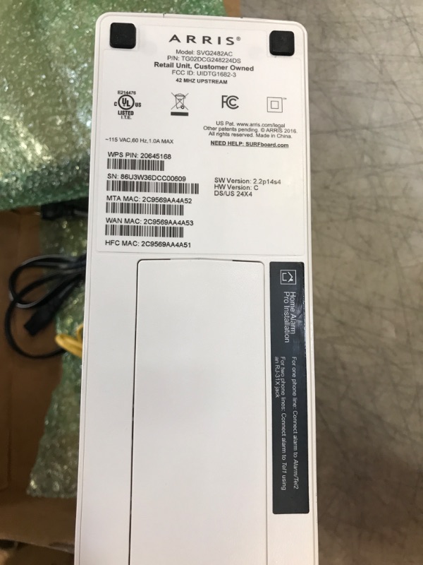 Photo 1 of ARRIS Surfboard (24x8) DOCSIS 3.0 Cable Modem Plus AC1750 Dual Band Wi-Fi Router and Xfinity Telephone, 1 Gbps Max Speed, Certified for Comcast Xfinity Only (SVG2482AC) (Renewed) Max Download Speed: 1 Gbps 24X8 Cable Modem / Telephone / AC1750 Router