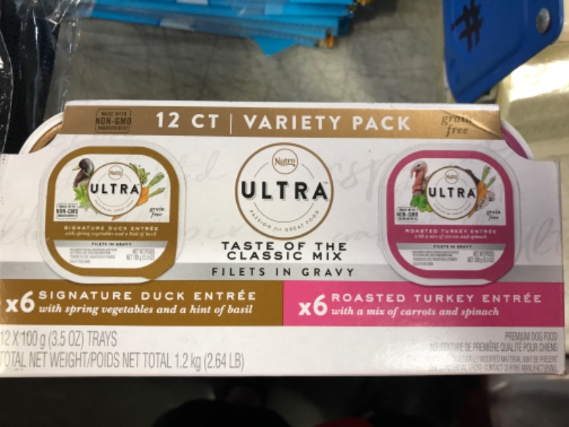 Photo 2 of NUTRO ULTRA Grain Free Adult Soft Wet Dog Food Filets in Gravy Taste of the Classics Variety Pack, (12) 3.5 oz. Trays Chicken 3.5 Ounce (Pack of 12)