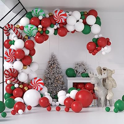 Photo 1 of 111PCS Christmas Balloons Garland Arch Kit with Red Green Gold Balloons Candy Cane Balloons Red Green Candy Foil Balloons for Christmas Party Decorations Xmas New Year Birthday Party Supplies https://a.co/d/gLihF5Q
