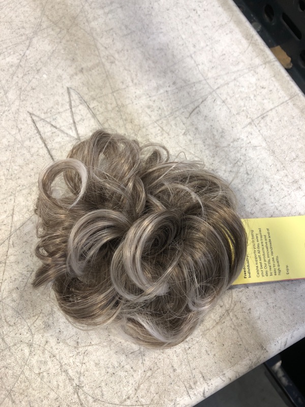 Photo 2 of CAISHA by PRETTYSHOP Hairpiece Scrunchy Updo Bridal Hairstyle Voluminous Slightly Wavy Messy Bun Gray Mix G19E gray mix #18Twhite G19E