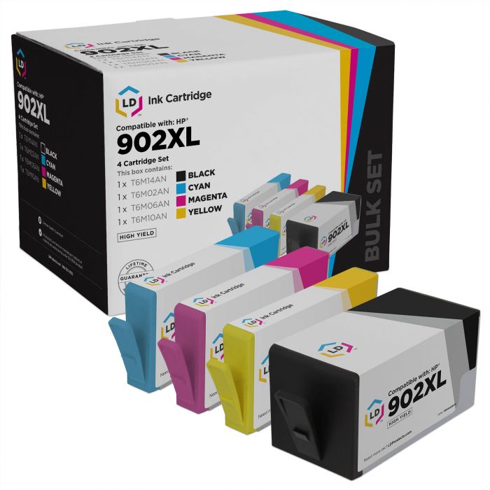 Photo 1 of 4-Pack Compatible HP 902XL High Yield Ink Cartridges: Black, Cyan, Magenta, Yellow