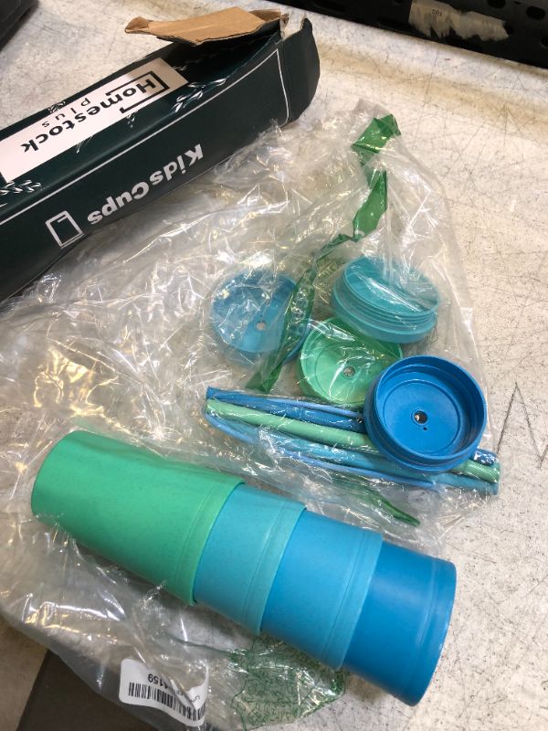 Photo 2 of ?Set of 4? Reusable Tumblers with Lid - 10 Ounce Kids Drinking Cups, Wheat Straw Healthy Cups with Silicone Straws and Lids - BPA Free Dishwasher Safe for Milk, Drinks, Smoothies -4 Colours Blue