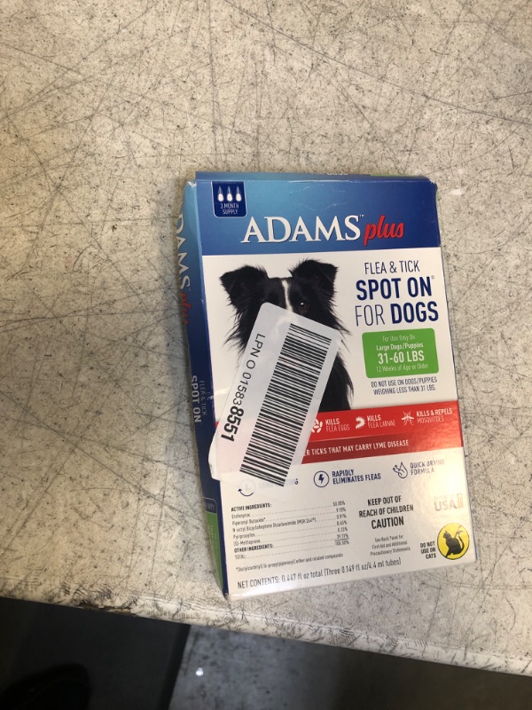 Photo 2 of Adams Plus Flea and Tick Spot On for Dogs, Large Dog Flea Treatment, 31-60 Pounds, 3 Month Supply Large Dog 31-50 Pounds