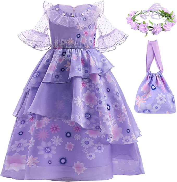Photo 1 of YOJOJOCO Encanto Dress Costume for Girls Mirabel Dress Up for Kids Toddler Isabella Halloween Costume Outfits Cosplay
