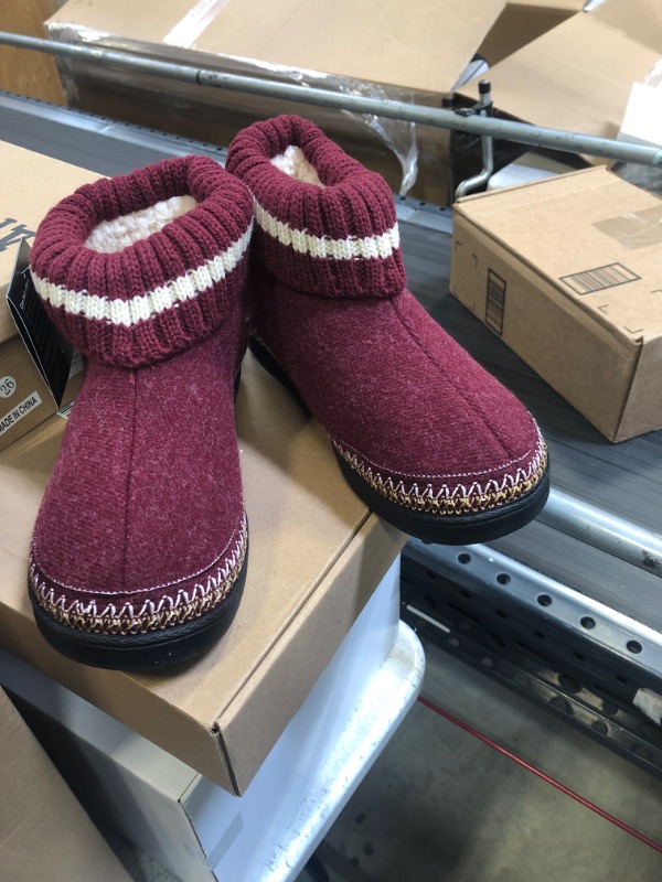 Photo 2 of EverFoams Women's Comfy Memory Foam Bootie Slippers Winter House Shoes with Indoor Outdoor Rubber Sole 6 Wine Burgundy