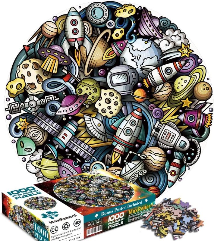 Photo 1 of BUSCBEAR Space Doodle Round Puzzle 1000 Pieces for Adults Kids Large Universe Jigsaw Puzzle Home Wall Decoration Educational Toy Gift for Family Game