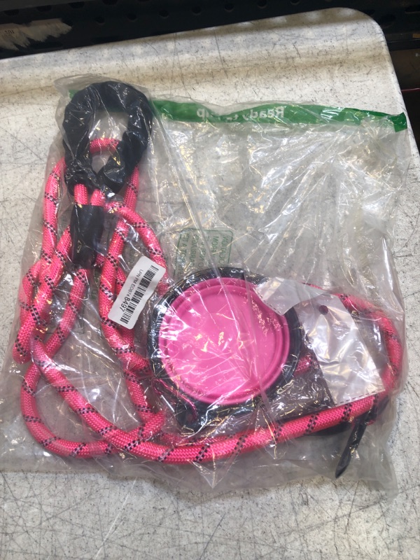 Photo 2 of DOYOO 1 Dog Leash 2FT/5FT/6FT/10FT Thick Durable Nylon Dog Rope - Comfortable Padded Handle Reflective Rope Dog Leash for Medium Large Dogs with Collapsible Pet Bowl and Garbage Bags Set 01-Pink 1/2"x 10 FT (18~120 lbs.)