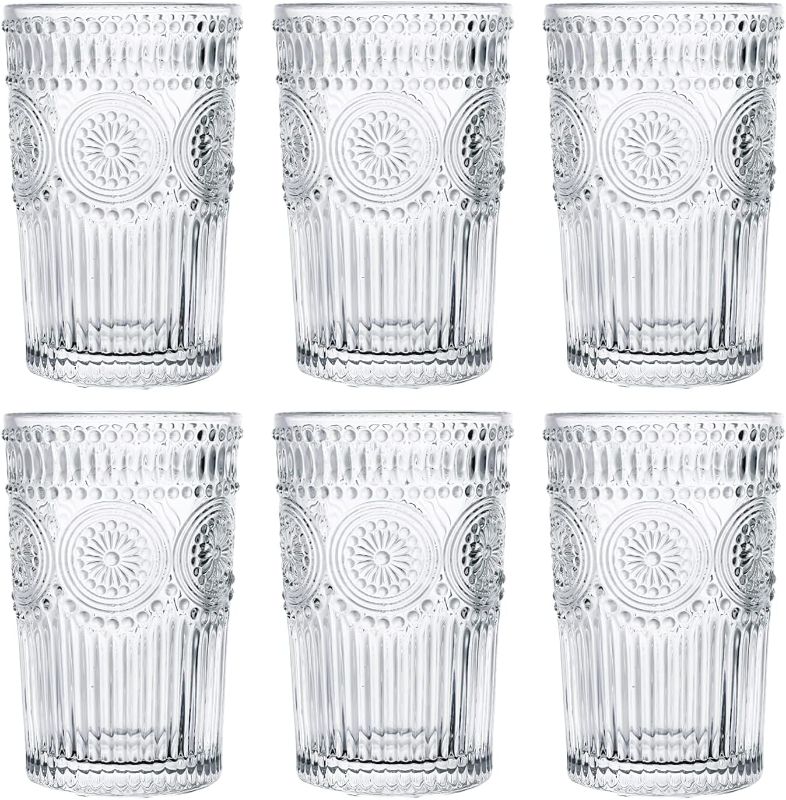 Photo 1 of Kingrol 6 Pack 12 oz Romantic Water Glasses, Premium Drinking Glasses Tumblers, Vintage Glassware Set for Juice, Beverages, Beer, Cocktail
