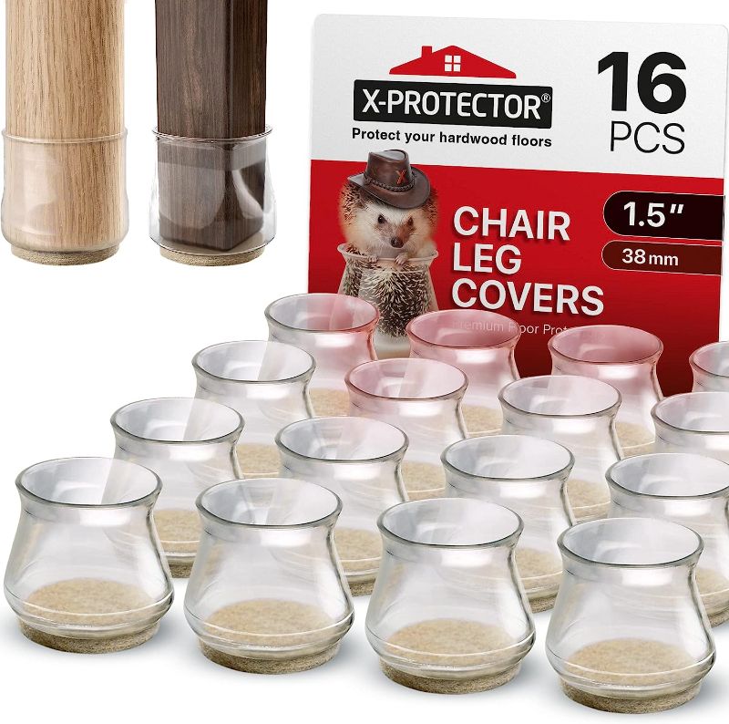 Photo 1 of 16 PCS Chair Leg Floor Protectors with Felt Pads X-Protector - 1.2" - 2" - Furniture Pads for Hardwood Floors - Clear Chair Pads - Floor Protectors for Chairs - Beige Chair Leg Covers - Protect Floors
