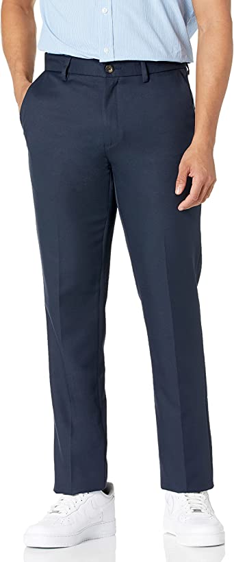 Photo 1 of Amazon Essentials Men's Slim-Fit Flat-Front Dress Pant Polyester Navy 38W x 29L