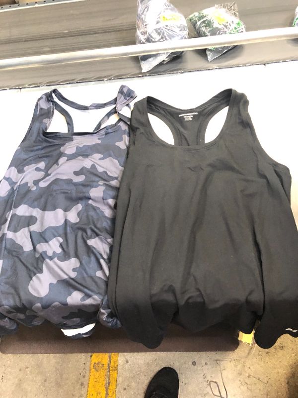 Photo 2 of Amazon Essentials Women's Tech Stretch Racerback Tank Top (Available in Plus Size), Multipacks 2 Black/Grey, Camo XX-Large