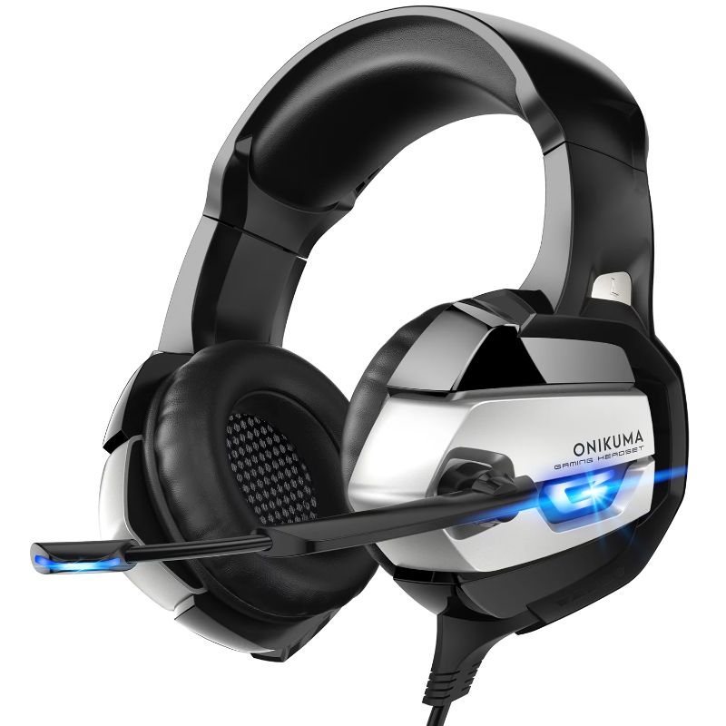 Photo 1 of ONIKUMA K5 Gaming Headset, Noise-Canceling over-Ear Headphones with Mic and LED, Surround Sound Stereo Wired Gaming Headset Compatible PS4, PS5, Xbox One, PC , Nintendo Switch
