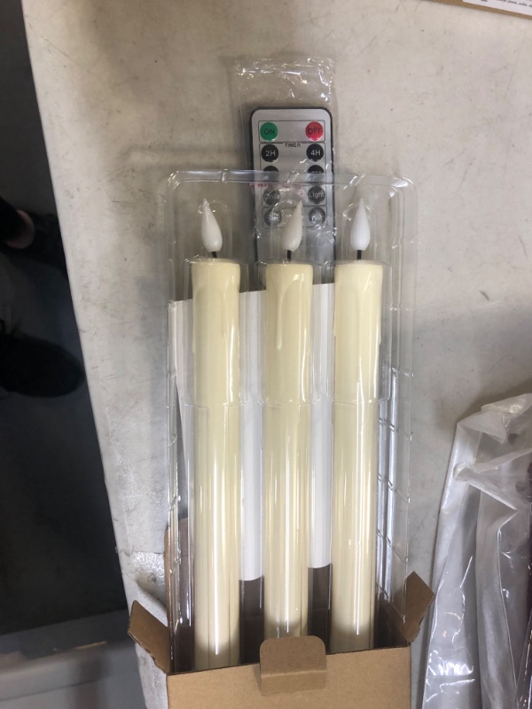 Photo 2 of 5plots 9.6 Inch Flameless Taper Candles with Remote&timer, Battery Operated Taper Candles, Led Taper Candles Flickering, Ivory Plastic Led Candlesticks, Flameless Candlesticks for Christmas Decor 3pcs Ivory 9in