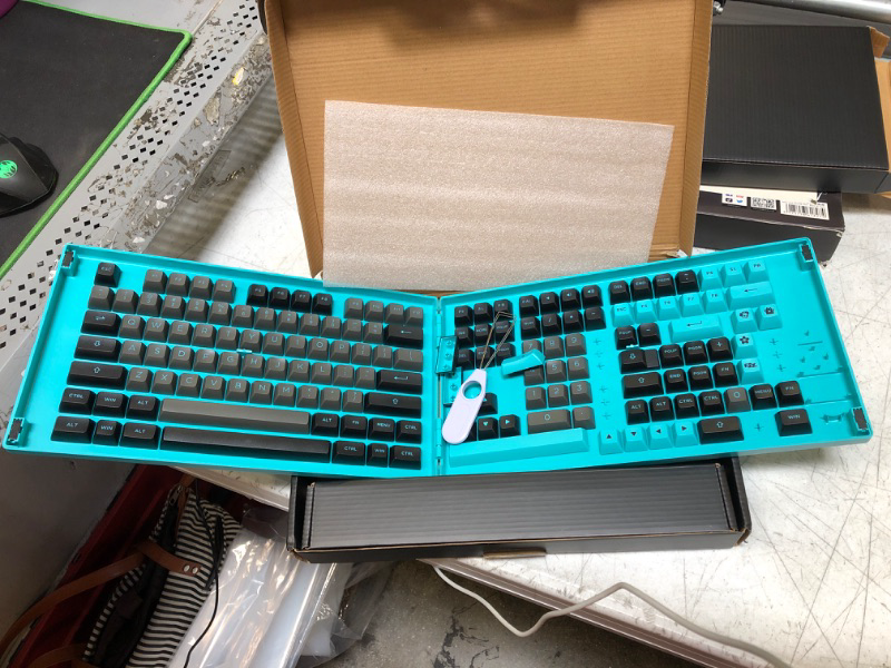 Photo 2 of Akko Black&Cyan 197-Key ASA Profile PBT Double-Shot Keycap Set for Mechanical Keyboards with Mac and ISO Enter Keys with Collection Box ASA Profile Black&Cyan