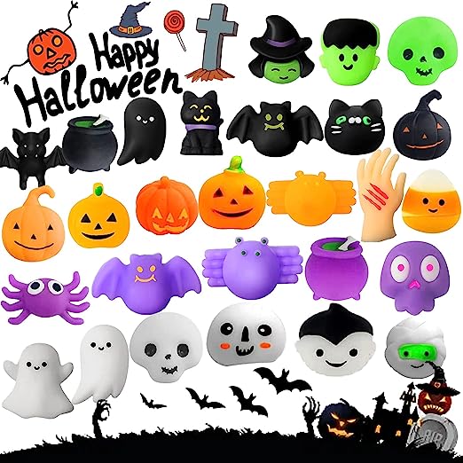 Photo 1 of 30 Pcs Halloween Mochi Squishy Toys for Kids Party Favors, Halloween Goodie Bags Fillers Trick or Treat Bags Stuffers Prizes Kawaii Suishies Stress Reliever Toys for Boys and Girls Gifts
