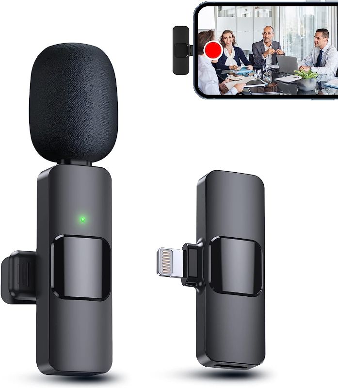 Photo 1 of PQRQP Wireless Microphone for iPhone iPad, Mini Microphone, Wireless Lavalier Microphone, Wireless Microphones, Plug-Play Microphone for iPhone Video Recording, Live Stream, YouTube, TikTok
