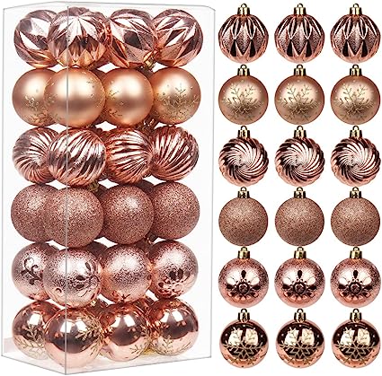 Photo 1 of 2.36" Christmas Ball Ornaments 36 Pcs Christmas Tree Decorations Set Shatterproof Small Rose Gold Christmas Ornaments Balls with Hanging Loop for Holiday Party Wreath Xmas Tree Decor
