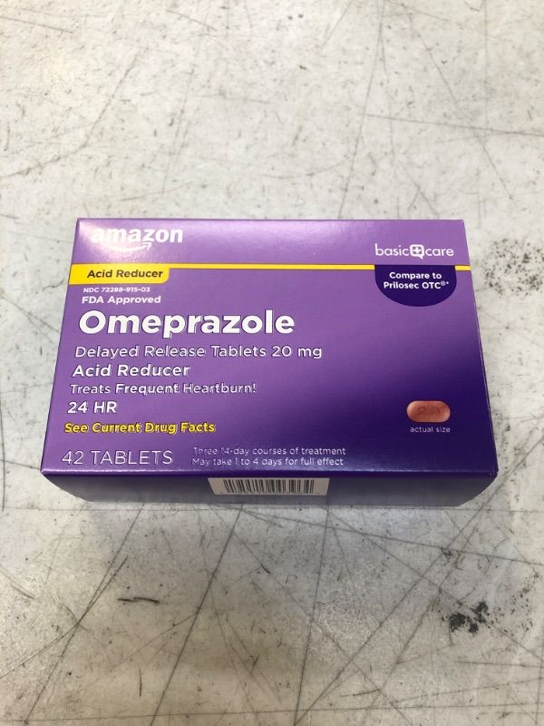Photo 2 of Amazon Basic Care Omeprazole Delayed Release Tablets 20 mg, Acid Reducer, Treats Frequent Heartburn, 42 Count, EXP 09/23