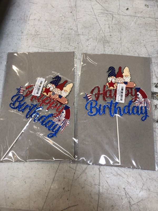 Photo 2 of 4th of July Happy Birthday Cake Topper Red White Blue Glitter, Patriotic Happy Birthday Cake Topper, Fourth of July Independence Day Birthday Party Cake Decorations,2 COUNT 
