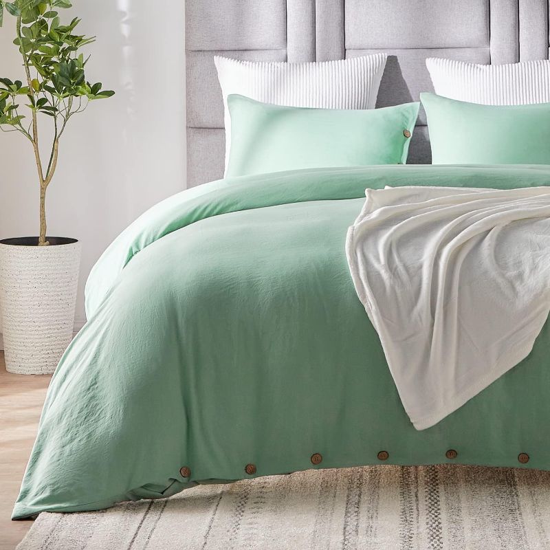 Photo 1 of EXQ Home Sage Green Duvet Covers Queen Size Soft Queen Duvet Cover Set 3 Pieces with Button Closure, 1 Duvet Cover 90x90 inches and 2 Pillow Shams
