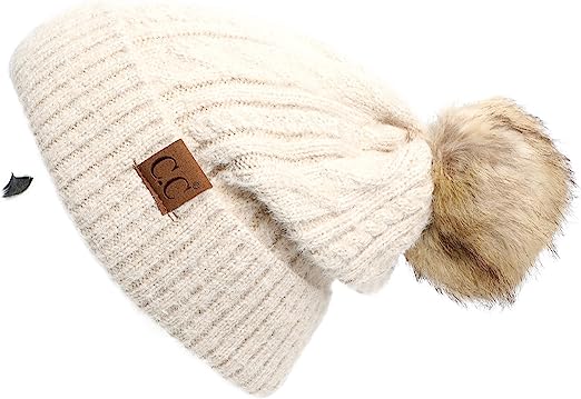 Photo 1 of C.C Hatsandscarf Exclusives Unisex Solid Ribbed Beanie with Pom