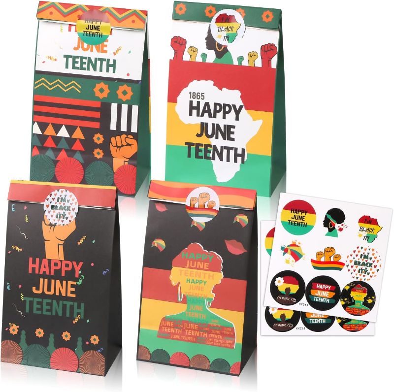 Photo 1 of 12 Pieces Happy Juneteenth Party Gift Bags with 18 Stickers,Black History Month Party Paper Goodie Bags Candy Treat Bags Gift Wrapping Bags for Juneteenth Party Supplies Juneteenth Party Decorations
