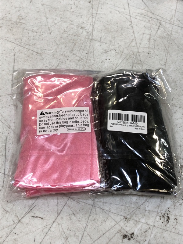 Photo 1 of 4 PCS SILK BONNET FOR MEN SET (BLACK & PINK)