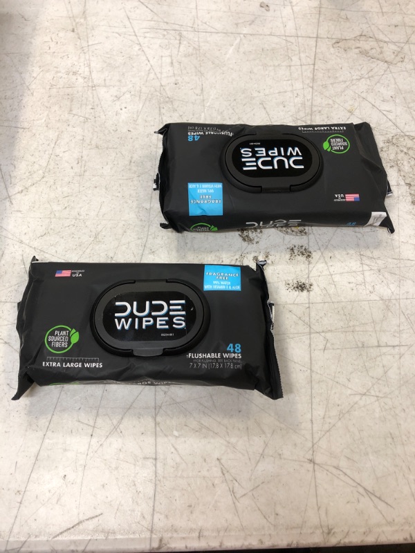 Photo 1 of DUDE Wipes Flushable Wipes Dispenser, Unscented Wet Wipes with Vitamin-E & Aloe for at-Home Use, Septic and Sewer Safe, (Pack of 2) Fragrance Free