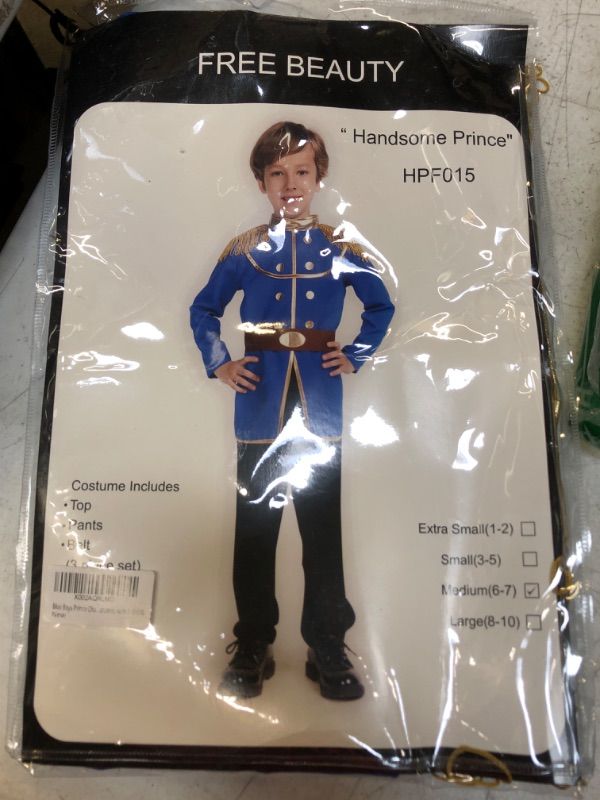 Photo 2 of FREE BEAUTY Blue Boys Prince Charming Costume-Kids Halloween Christmas Party Cosplay Prince Costumes with Belt (SIZE M)
