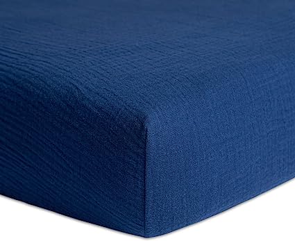 Photo 1 of Muslin Fitted Crib Sheet, Soft and Breathable Navy Blue Solid Color Baby Crib Sheet for Standard Crib and Toddler Mattresses