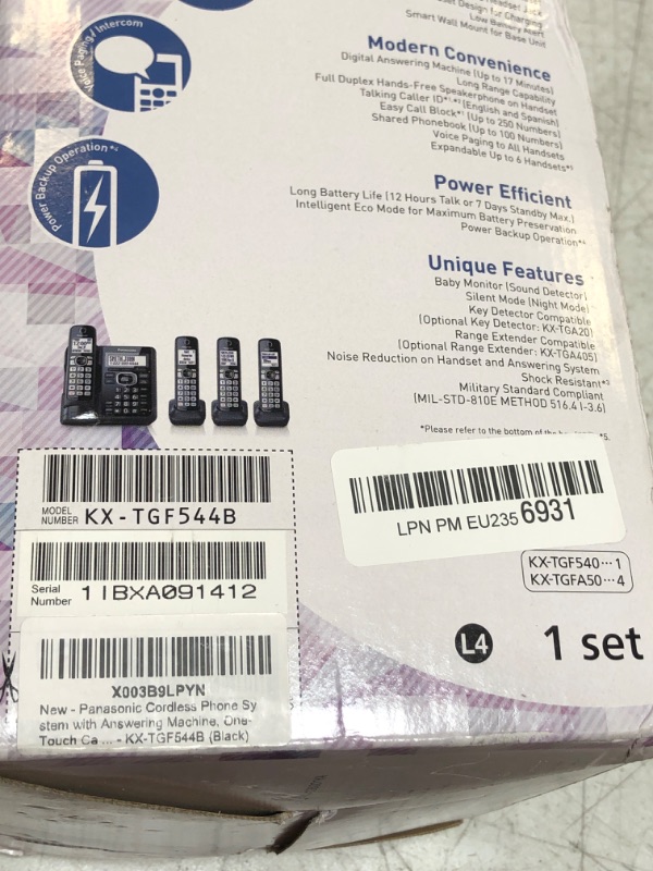 Photo 3 of PANASONIC KX-TGF544 CORDLESS TELEPHONE WITH DIGITAL ANSWERING MACHINE (4 HANDSETS)