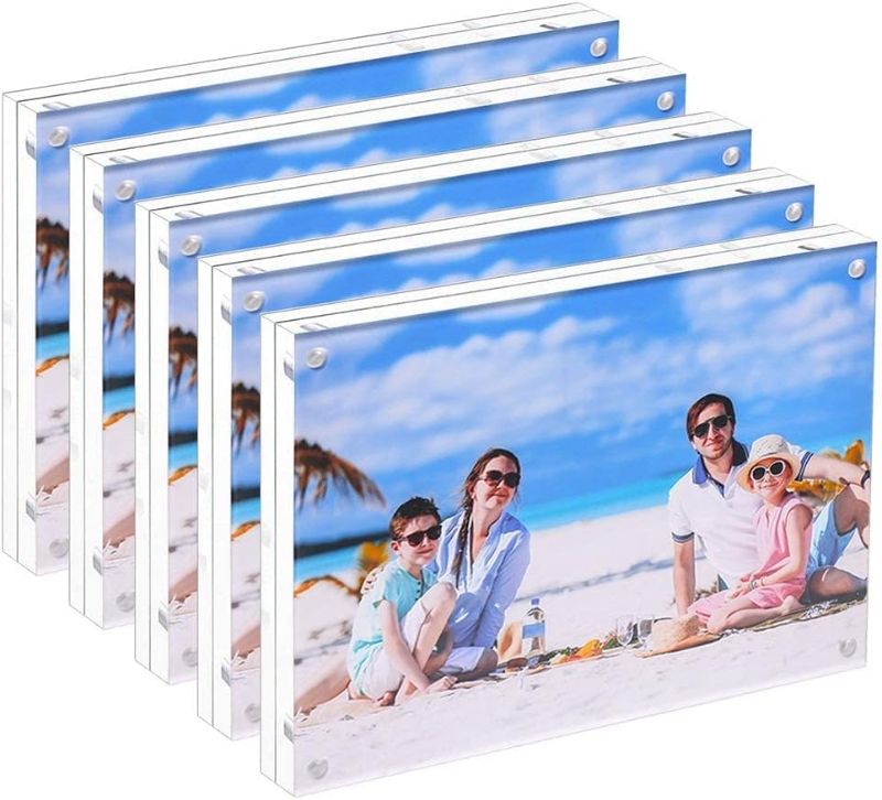 Photo 1 of 5 Pack Acrylic Picture Frame 5x7 Clear Double Sided Magnetic Picture Frameless Desktop Display with Photo Frame Support Stand Best Gift for Family, Baby, Document Photo Frames- Free Soft Microfiber
