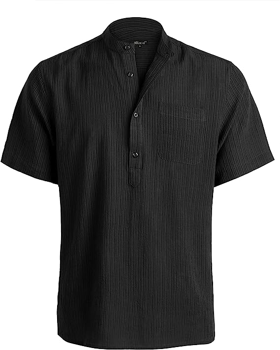 Photo 1 of Alizeal Mens Casual Cotton Viscose Henley Shirt Short Sleeve Solid Button-Down Beach Tops with Pocket M