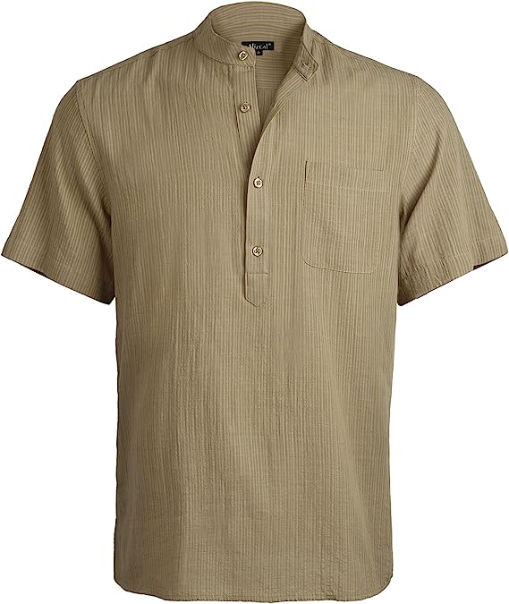 Photo 1 of Alizeal Mens Casual Cotton Viscose Henley Shirt Short Sleeve Solid Button-Down Beach Tops with Pocket M