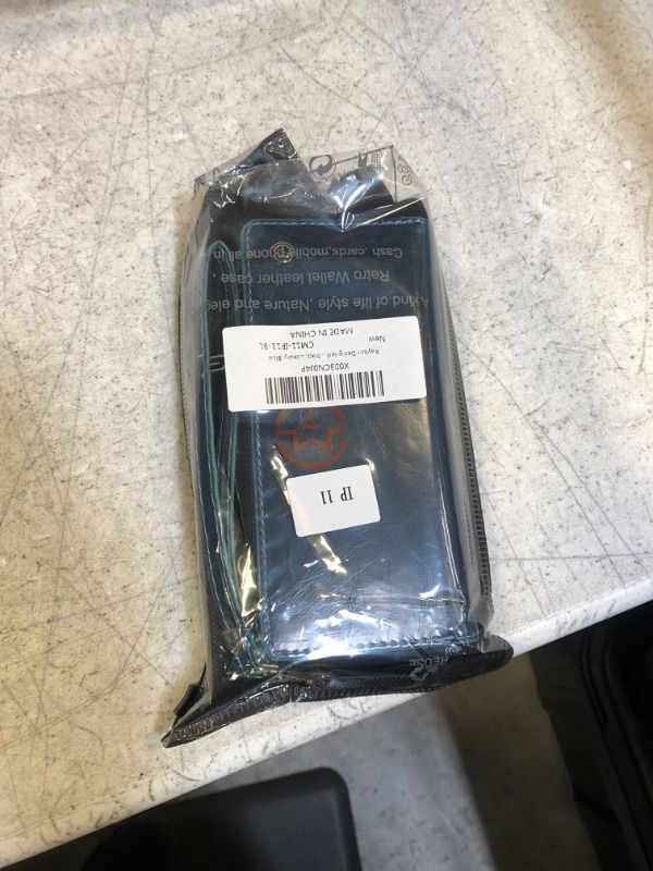 Photo 1 of Defencase for iPhone 11 Case, iPhone 11 Wallet Case for Women Men, Durable PU Leather Magnetic Flip Lanyard Strap Wristlet Zipper Card Holder Wallet Phone Cases for iPhone 11 6.1-inch, Blue