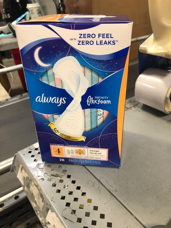 Photo 2 of ALWAYS Infinity, Size 4, Overnight Sanitary Pads with Wings, Unscented, 26 Count