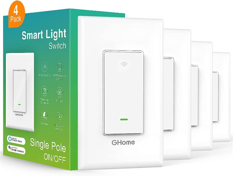 Photo 1 of GHome Smart Switch,Smart Wi-Fi Light Switch for Lights Works with Alexa and Google Home 2.4Ghz, Single-Pole,Neutral Wire Required,UL Certified,Voice Control (4 Pack)