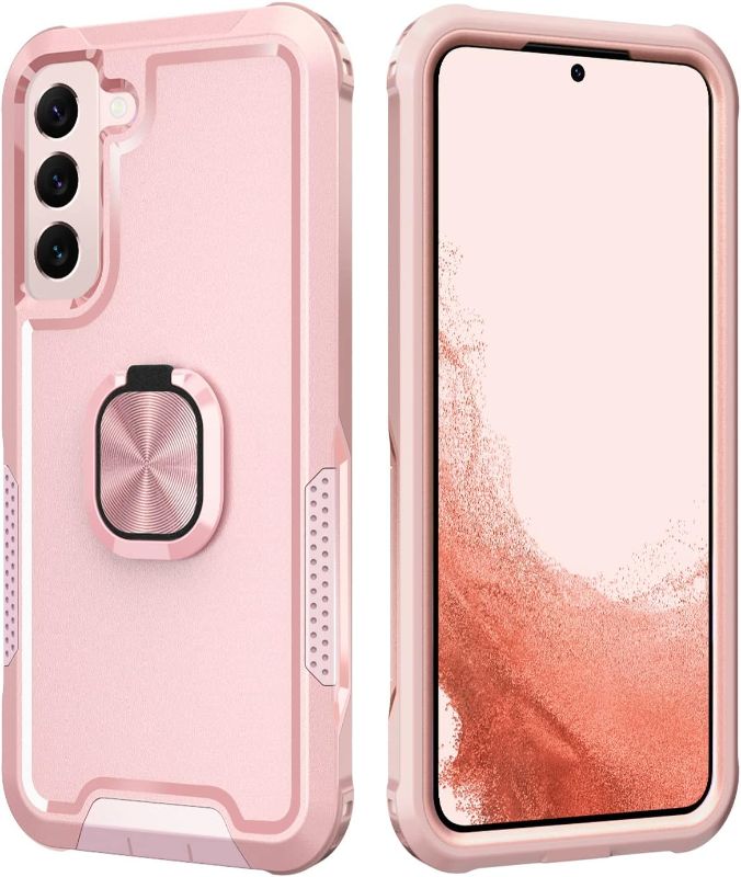 Photo 1 of Petocase for Samsung Galaxy S22 Case Heavy Duty Full Body Shockproof Kickstand with 360°Ring Holder Support Car Mount Hybrid Bumper Silicone Hard Back Cover for Samsung Galaxy S22 6.2" Rose Gold