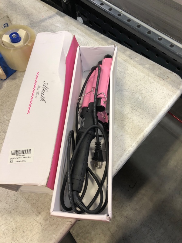 Photo 2 of 3 Barrel Curling Iron Wand Dual Voltage Hair Crimper with LCD Temp Display - 1 Inch Ceramic Tourmaline Triple Barrels, Temperature Adjustable Portable Hair Waver Heats Up Quickly (Pink)
