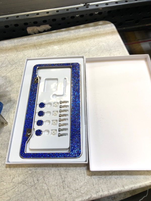 Photo 2 of 2 Pack Rhinestone License Plate Frame for Women,Premium Stainless Steel Cover 1000+ Finest 14 Facets Luxury Sparkling Crystal Diamond License Plate Frame with Giftbox & Bling Cap Screw Set (Blue)