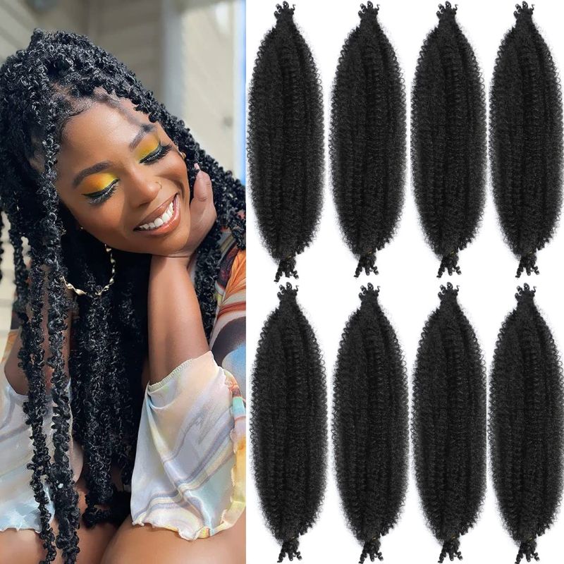 Photo 1 of 8 Packs Pre-Separated Springy Afro Twist Hair Suitable For Damaged Soft Locs Synthetic Marley Twist Braiding Hair for Black Women (24 inch, 1B)
