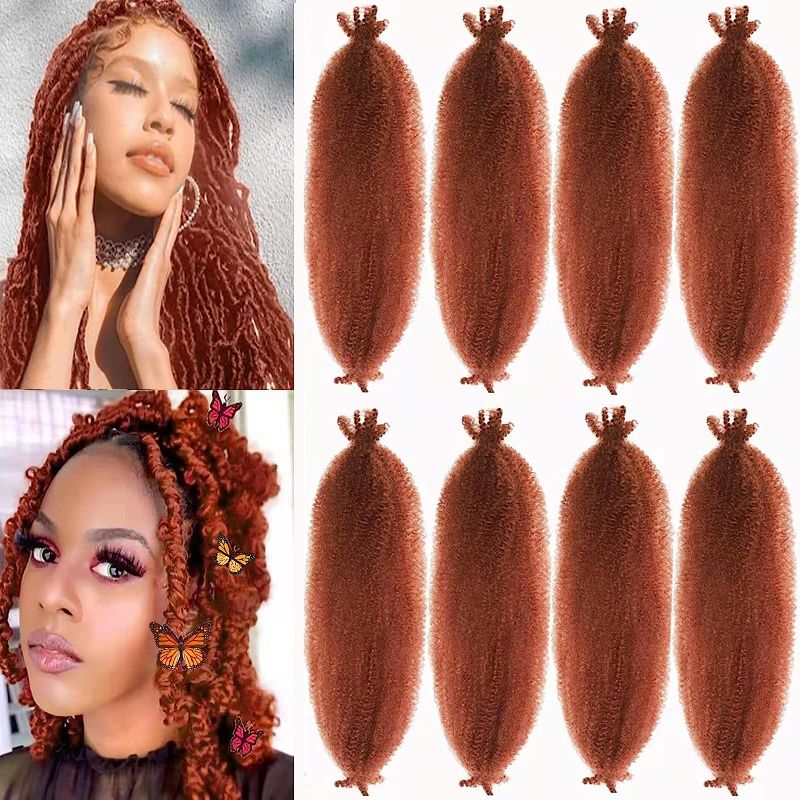 Photo 1 of 8 Packs Copper Red Pre-Separated Springy Afro Twist Hair Suitable For Damaged Soft Locs Synthetic Marley Twist Braiding For Black Women (18inch, 350#)
