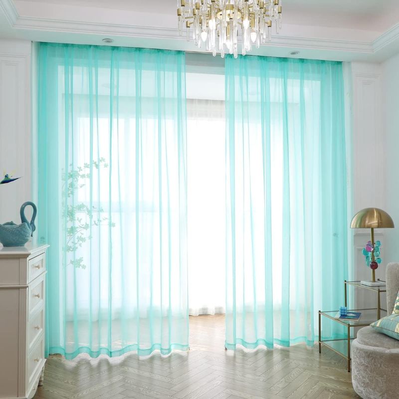 Photo 1 of  Window Sheer Lake Blue Curtains 108 Inches Long 2 Panels Sheer Curtains Sheer Curtain Clear Transparent Basic Rod Pocket Panel 15 Colors 10 Size for Bedroom Living Room Yard Kitchen