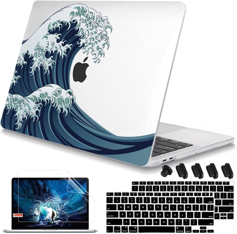 Photo 1 of Mektron for MacBook 13 inch Air Case 2020 2019 2018 Release M1 A2337 A2179 A1932 Touch ID, Soft Touch Clear Hard Shell Cover w/Keyboard Skin & Screen Protector & Dust Plug, Sea Wave
